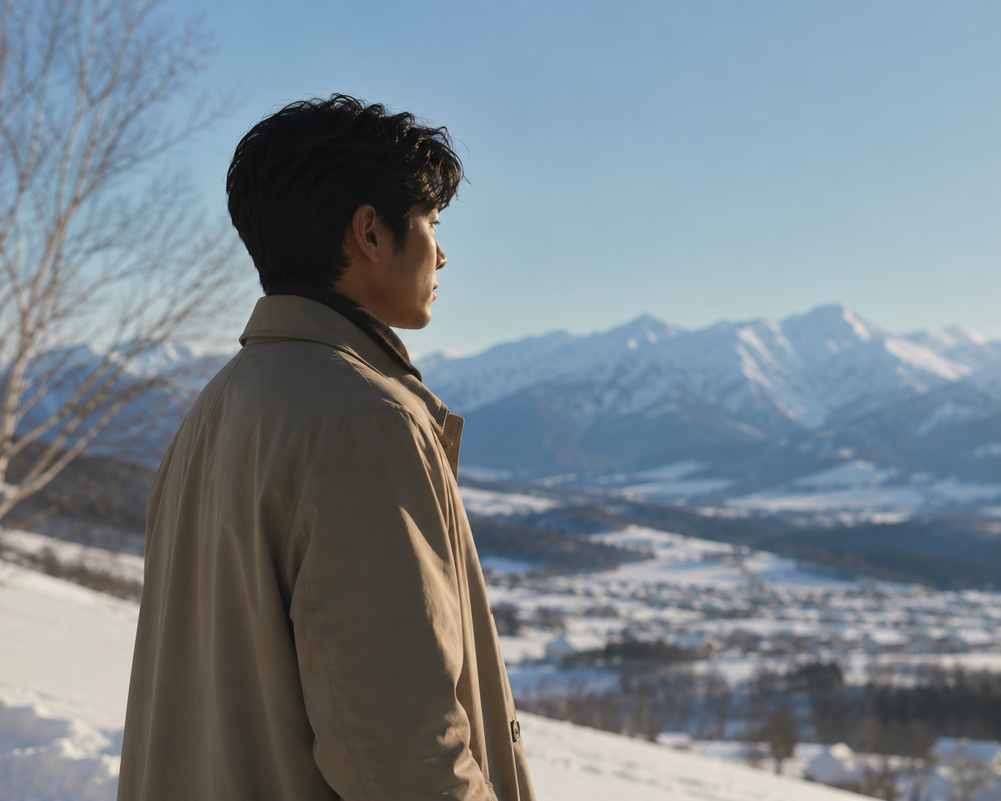 Luca 站在雪山前